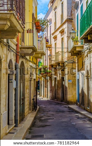 View of a narrow street in the Italian city Andria
