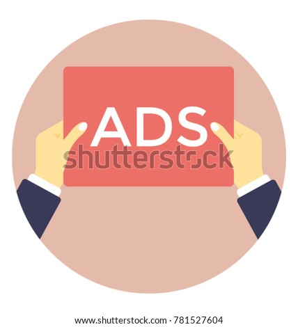 Hand holding ads paper flat design icon