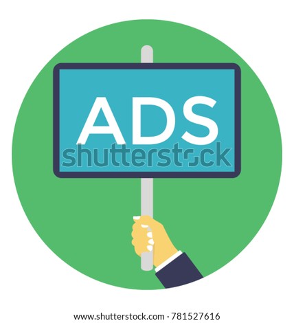 Hand holding a placard for advertising, flat vector icon