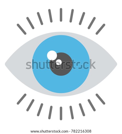 Flat icon of a blue eye wide open symbolising monitoring concept