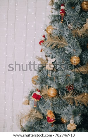 Christmas tree, decorations and toys, cones, new year, gifts