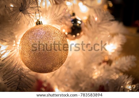 Christmas decoration  with gold ball on  Chirstmas tree