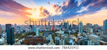 Cityscapes view sunset of Tokyo city Japan