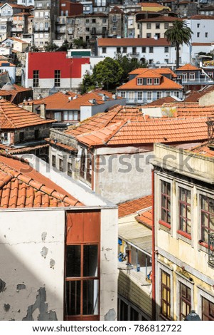 View of the historical centre of the city of Porto with traditional Portuguese facades sometimes decorated with ceramic tiles of azulejo