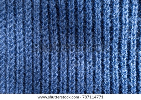 Texture of handmade blue rib knit fabric