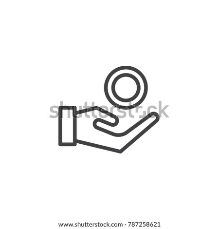 Coin on hand line icon, outline vector sign, linear style pictogram isolated on white. Donation, Hand with money symbol, logo illustration. Editable stroke