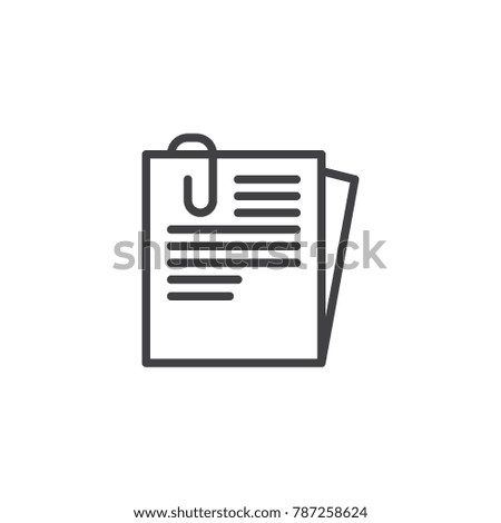 Document paper clip line icon, outline vector sign, linear style pictogram isolated on white. Note symbol, logo illustration. Editable stroke