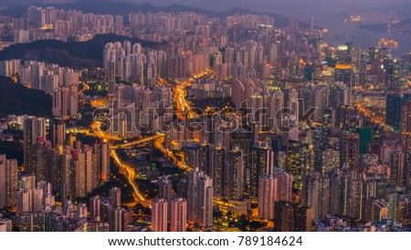 view kowloon  night  skyline  hong  kong