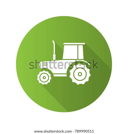 Tractor flat design long shadow glyph icon. Agricultural transport. Raster silhouette illustration
