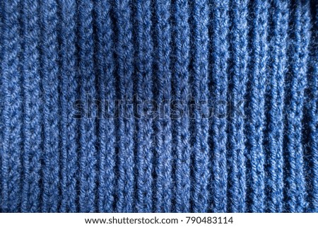 Surface of handmade blue rib knit fabric