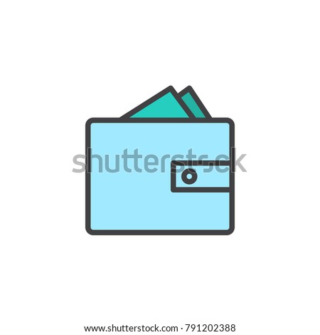 Wallet with cash filled outline icon, line vector sign, linear colorful pictogram isolated on white. Purse with money symbol, logo illustration. Pixel perfect vector graphics