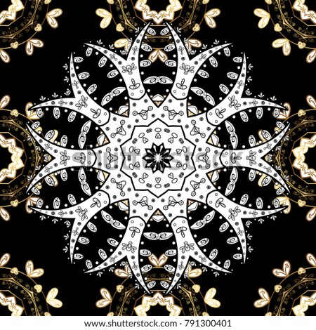 Golden pattern on black colors with golden elements. Classic vintage background. Traditional orient ornament. Seamless classic golden pattern.