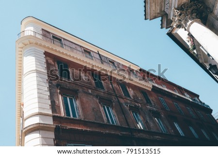 Buildings and old street in Rome, Italy. Architecture. Look up view