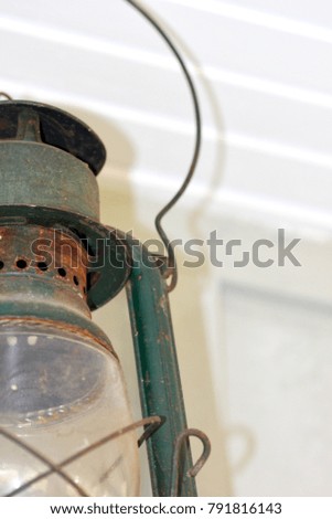 Old antique kerosene lantern up close view