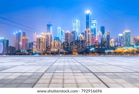 Road ground and Chongqing urban architectural landscape skyline