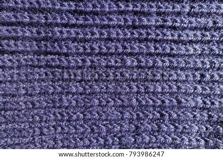 Purple handmade rib knit fabric from above