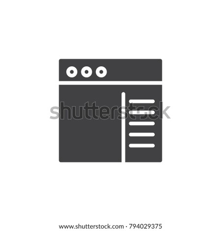Side menu icon vector, filled flat sign, solid pictogram isolated on white. Browser window symbol, logo illustration.