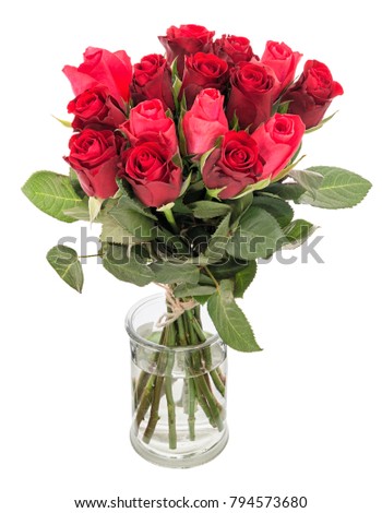 Bouquet of beautiful red roses in vase isolated on white background