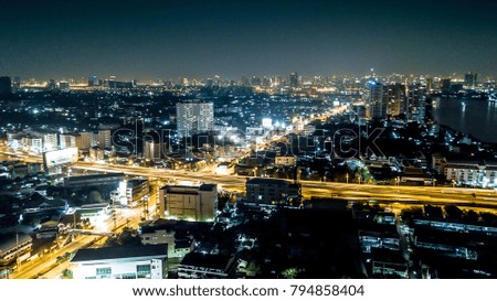 Panorama light of cityscape at golden hour