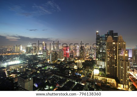 Bangkok night time. City skyline