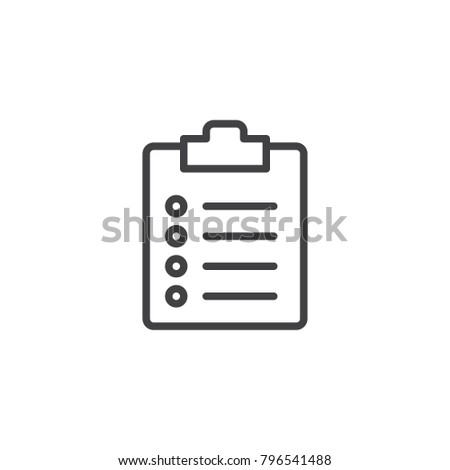 Clipboard checklist line icon, outline vector sign, linear style pictogram isolated on white. Symbol, logo illustration. Editable stroke