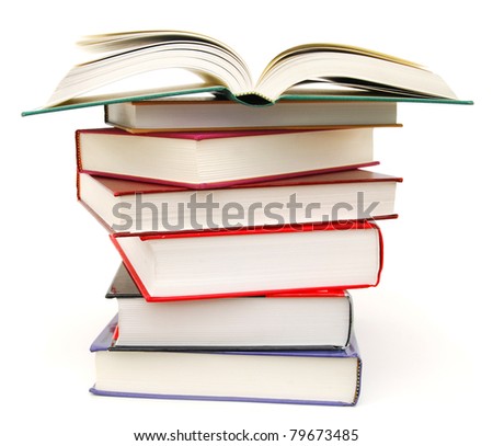 A textbook pile with one opening