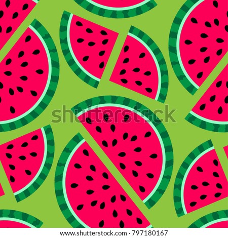 Colorful fruit background. Repeating watermelons. Seamless vector pattern.