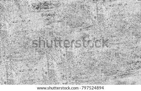 Texture grunge. Black and white monochrome pattern with ink spots, lines, cracks, chips. Abstract vintage dark background
