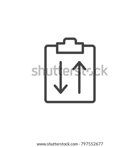 Clipboard with arrows line icon, outline vector sign, linear style pictogram isolated on white. Symbol, logo illustration. Editable stroke