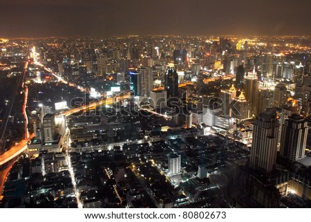 aerial view of Bangkok Highway to Downtown business area at night