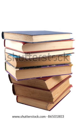 Old book stack isolated on white background