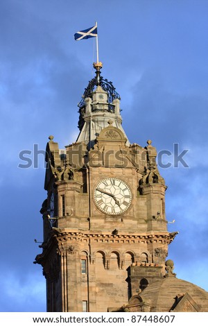 Tower of the Balmoral Hotel before blue sky, Edinburgh