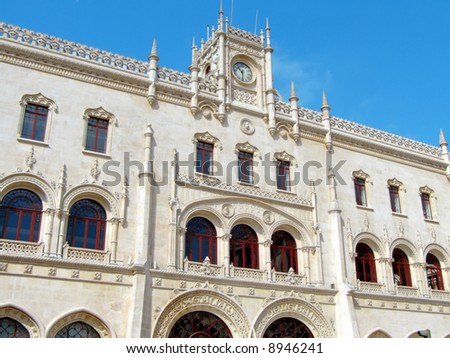 Rossio Lisbon central station, main entrance. Located in the historical center of Lisbon, was built in the typical manueline gothic style.