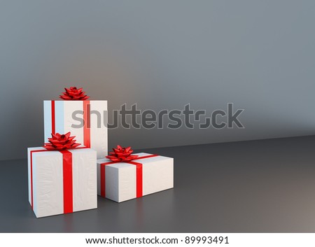 Three presents in dark background.