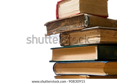 A pile of books on a white background