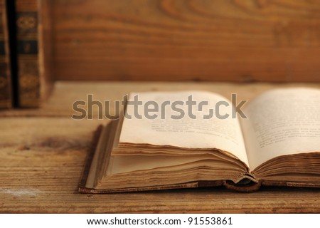 old book open on a wooden table