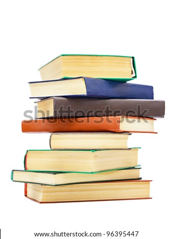 a stack of old books isolated on white background