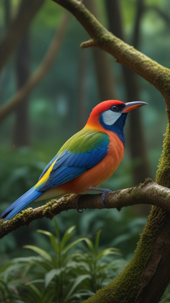 Spring, a beautiful and Taiwan's rare national treasure bird, forest 3D stereoscopic effect, natural color scheme, penetrating Tyndall natural light panoramic composition, blurred foreground, HD 8k